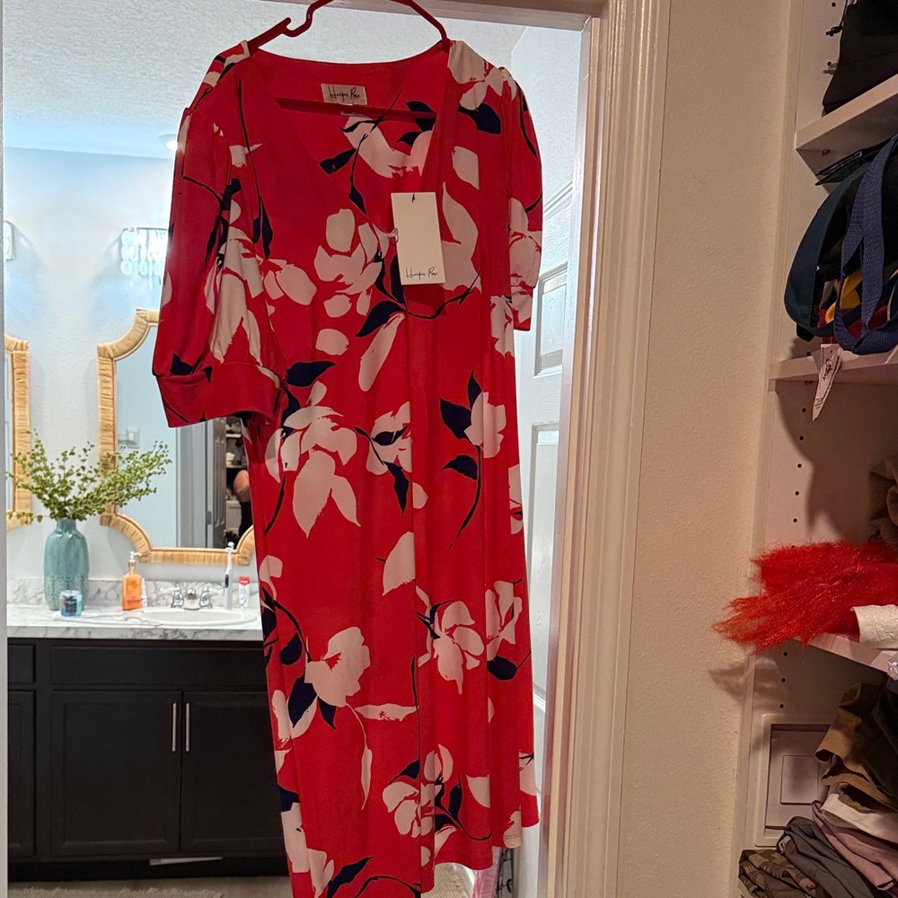 Who What Wear Red Floral Midi Dress